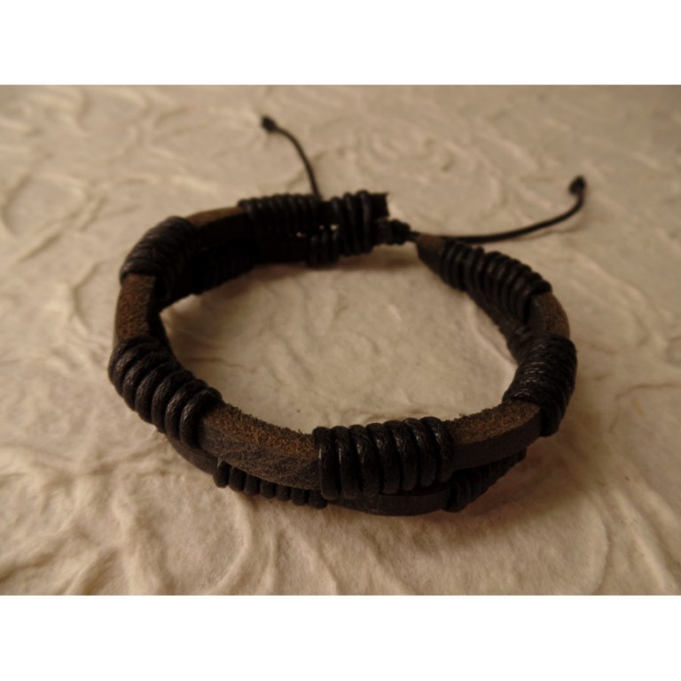 Bracelet lanières en cuir anthracite