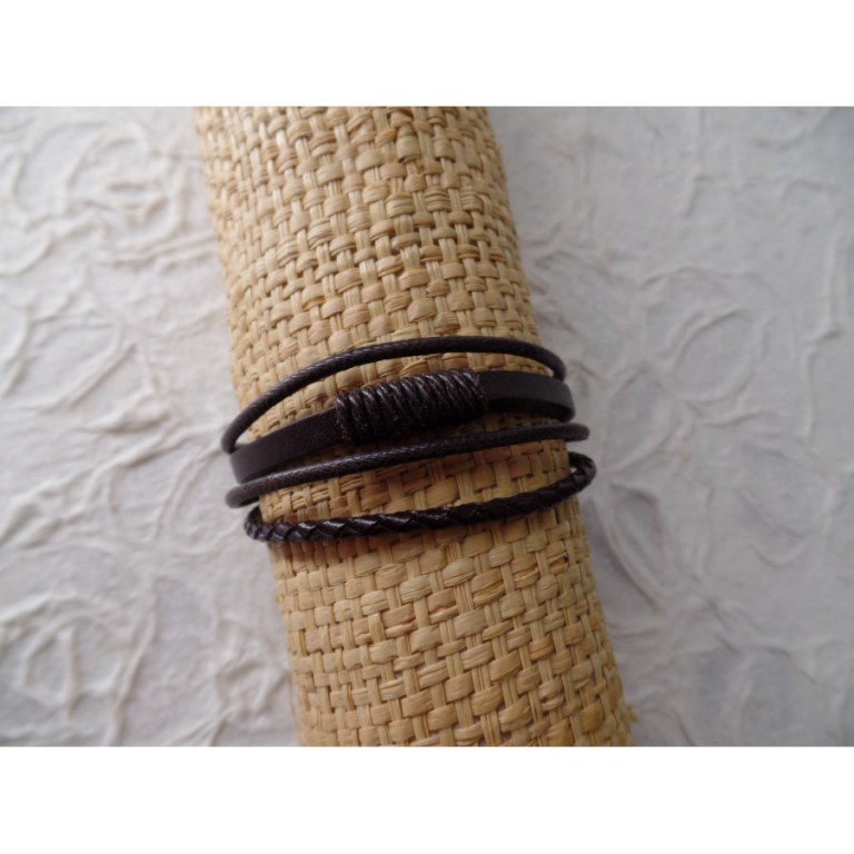 Bracelet multirangs cuir marron