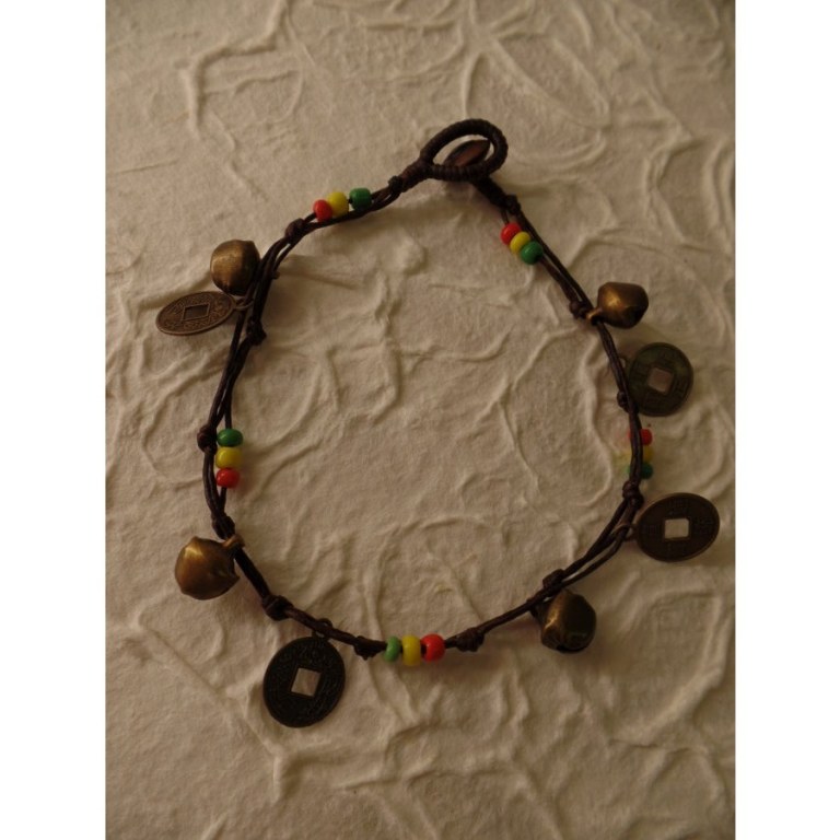 Bracelet de cheville rasta/chocolat sapèques 