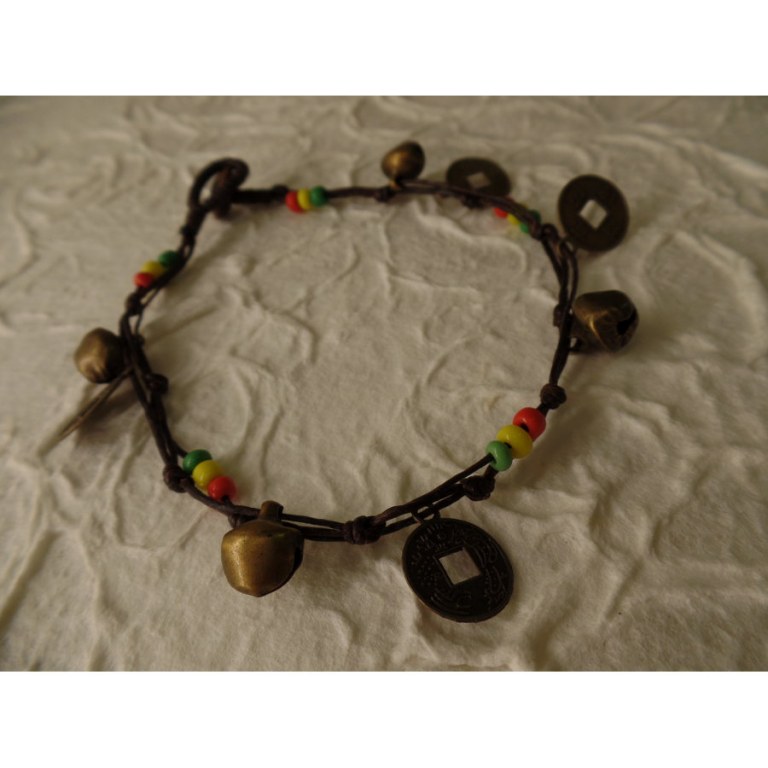 Bracelet de cheville rasta/chocolat sapèques 