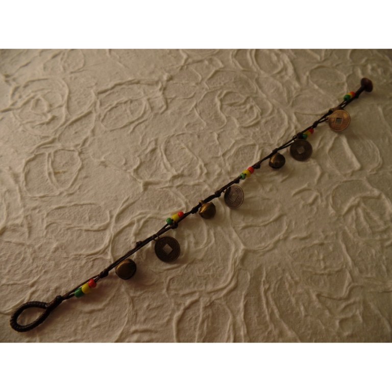 Bracelet de cheville rasta/chocolat sapèques 