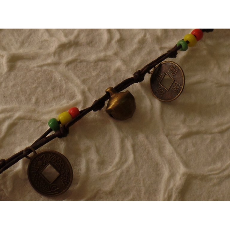 Bracelet de cheville rasta/chocolat sapèques 