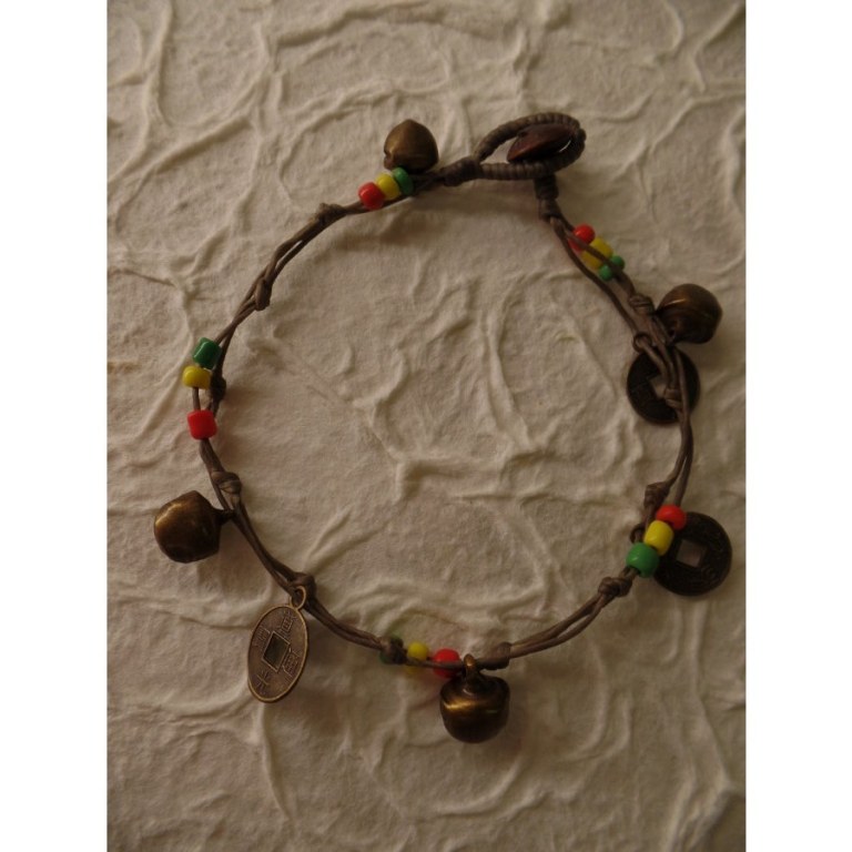 Bracelet de cheville rasta/gris sapèques 