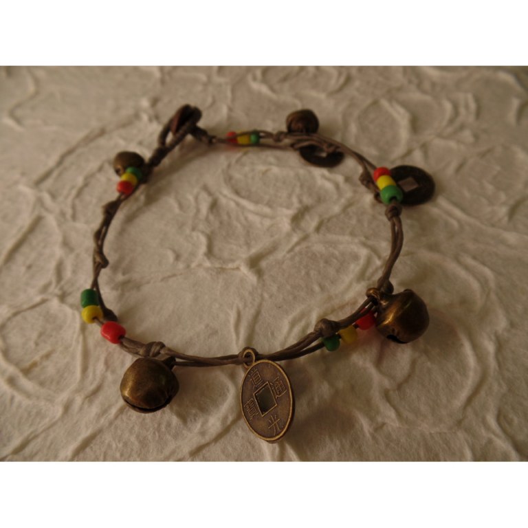 Bracelet de cheville rasta/gris sapèques 