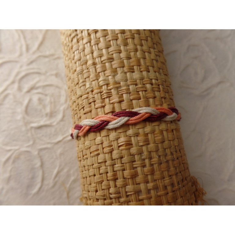 Bracelet tali 2 fils saumon/blanc/bordeaux modèle 5