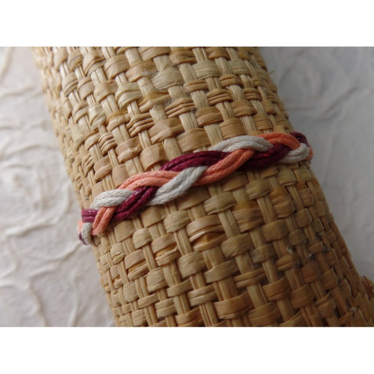 Bracelet tali 2 fils saumon/blanc/bordeaux modèle 5