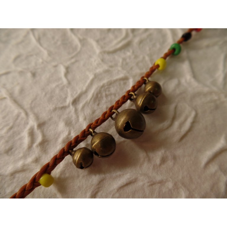 Bracelet cheville clochettes marron