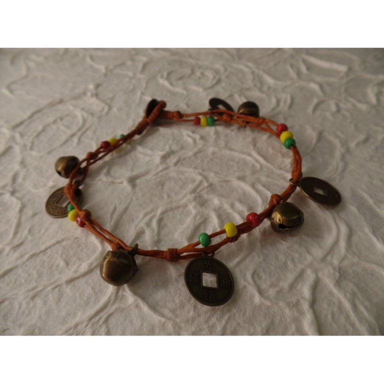 Bracelet de cheville rasta/chamois sapèques 