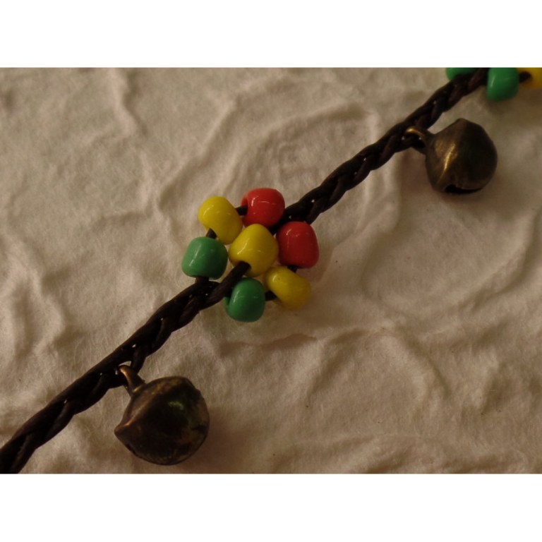 Bracelet cheville marron chocolat rasta grelots 