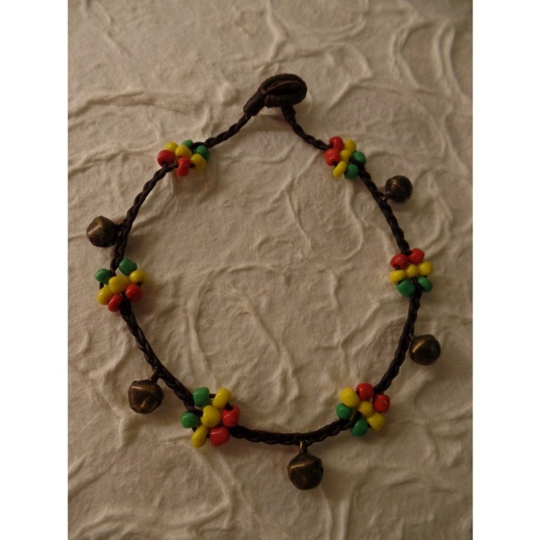 Bracelet cheville marron chocolat rasta grelots 