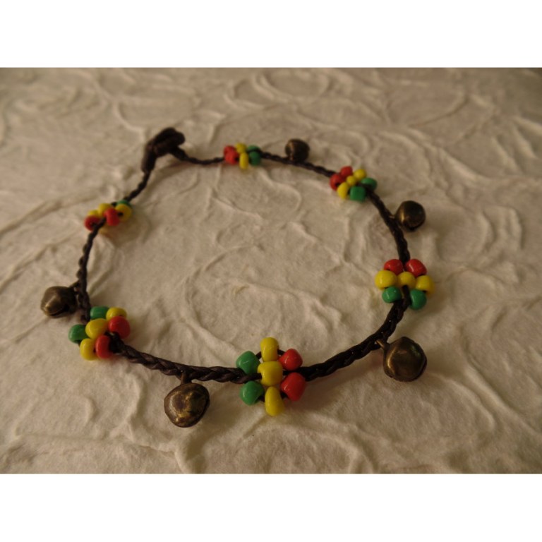 Bracelet cheville marron chocolat rasta grelots 