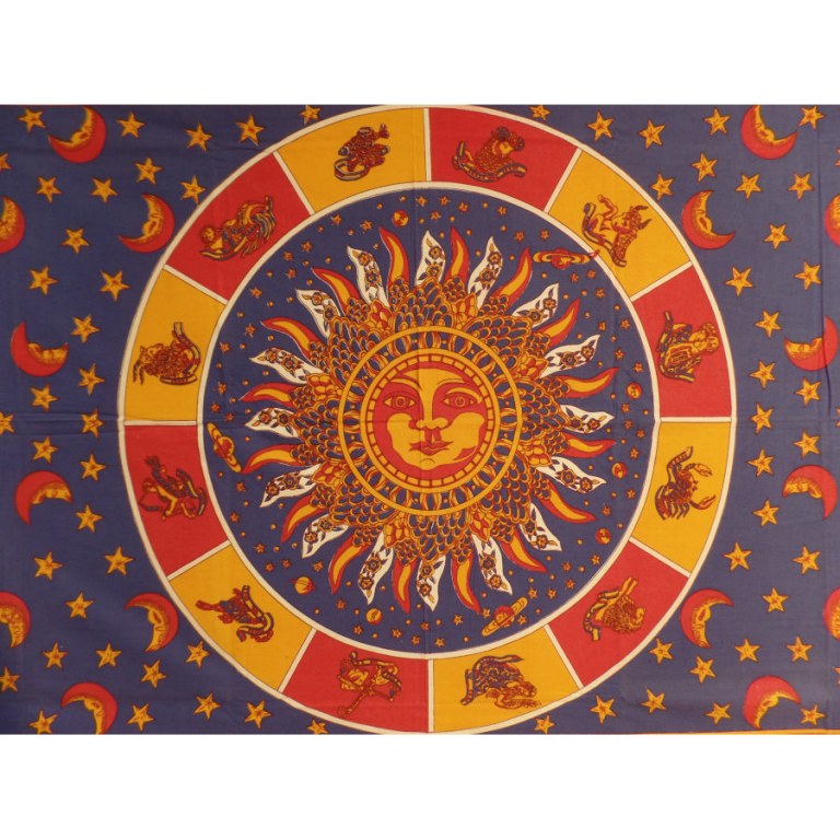 Tenture soleil et lune astro bleu/rouge/jaune