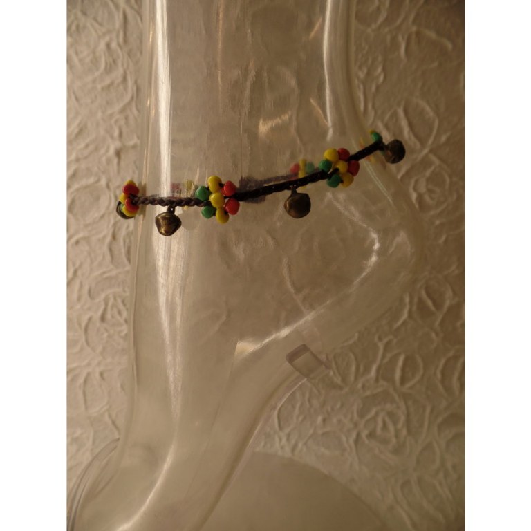 Bracelet cheville marron chocolat rasta grelots 