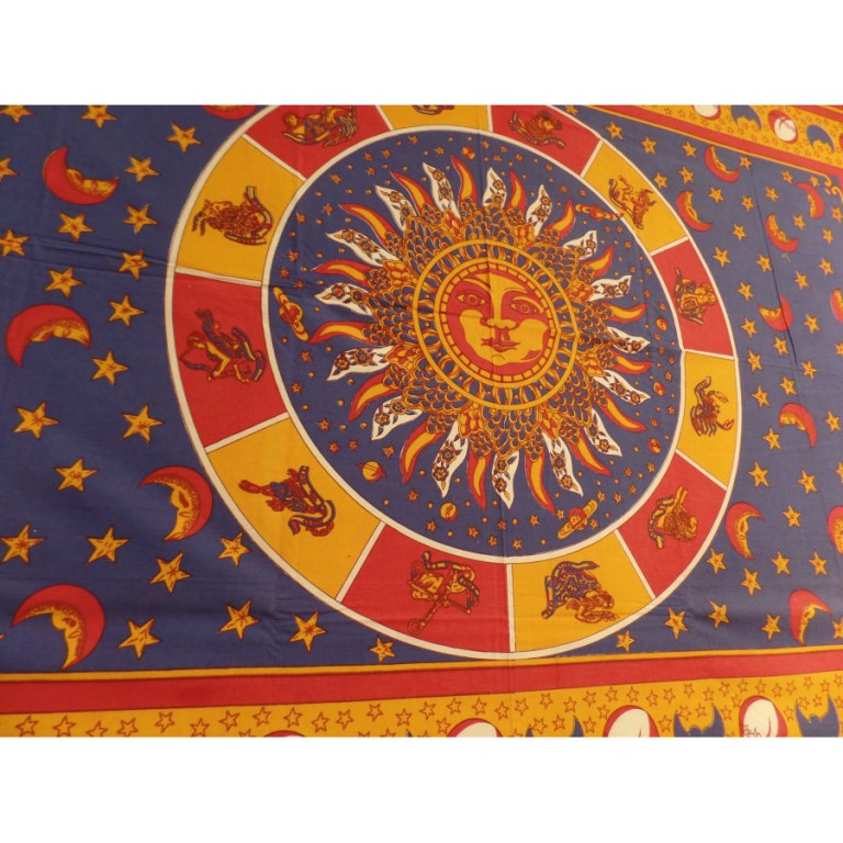 Tenture soleil et lune astro bleu/rouge/jaune
