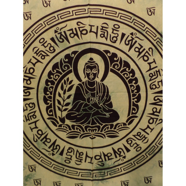 Tenture verte Bouddha Aum