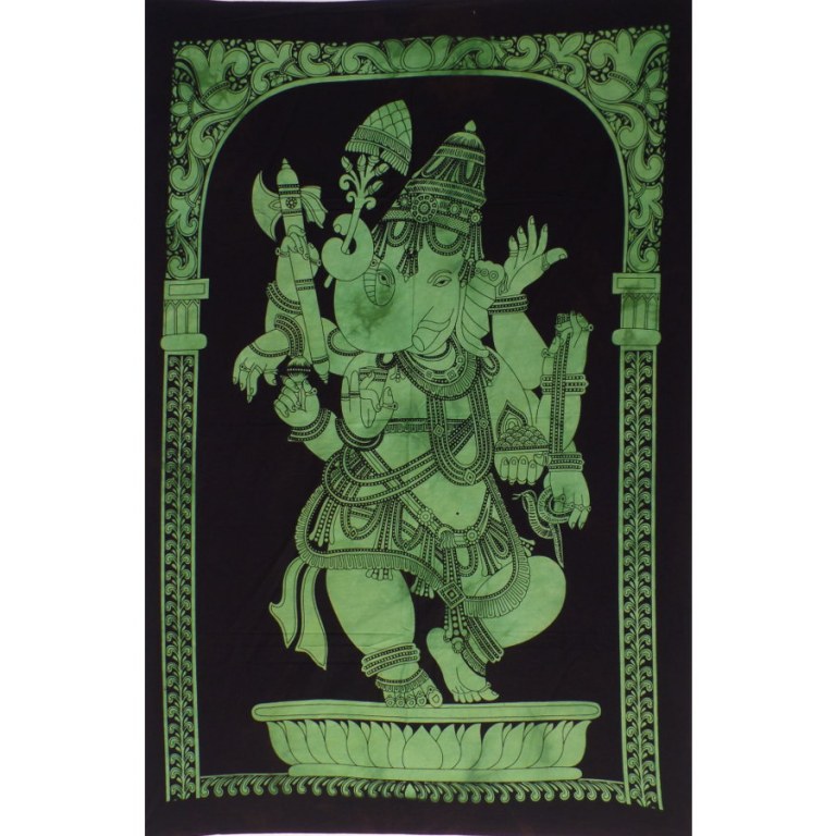 Petite tenture noire/vert Ganesh debout
