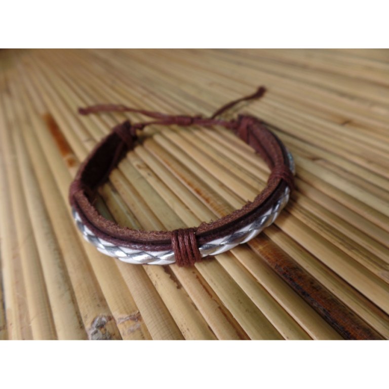 Bracelet marron tresse blanc/argent