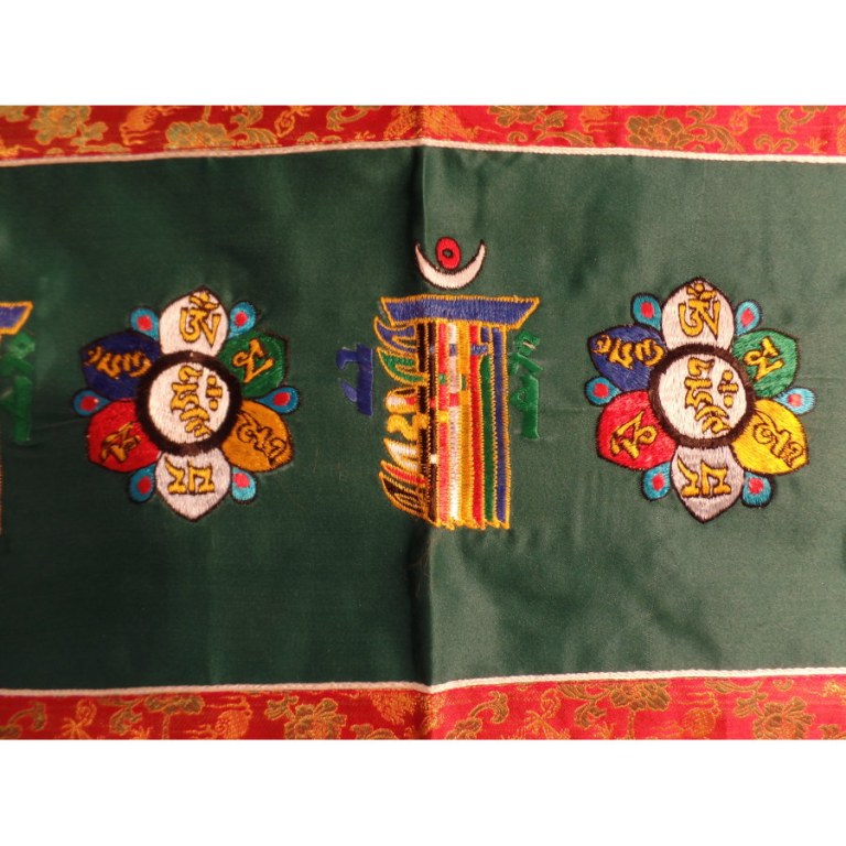 Broderie tibétaine verte kalachakra/lotus