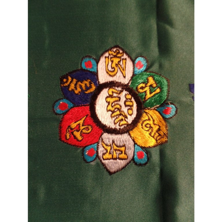 Broderie tibétaine verte kalachakra/lotus