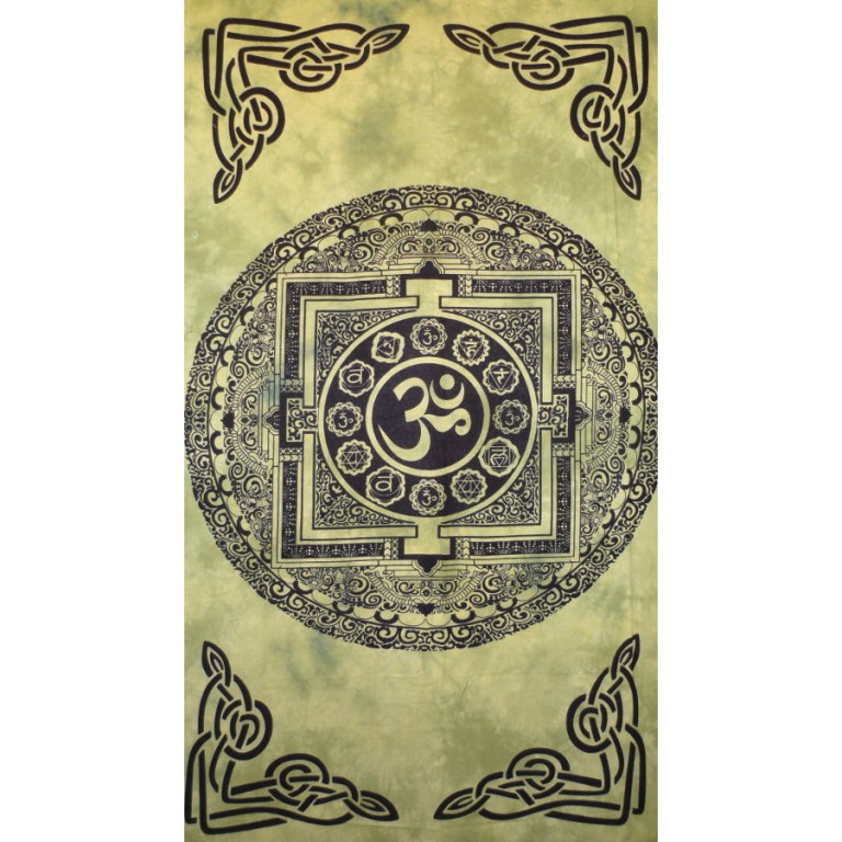 Tenture mandala Aum vert