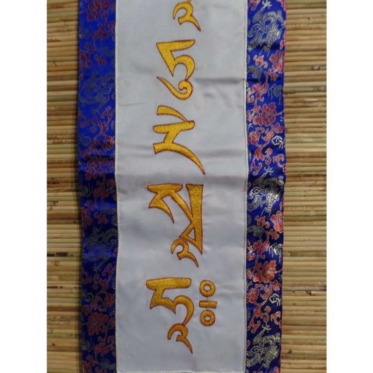 Bannière tibétaine blanc/bleu mantra Tara verte