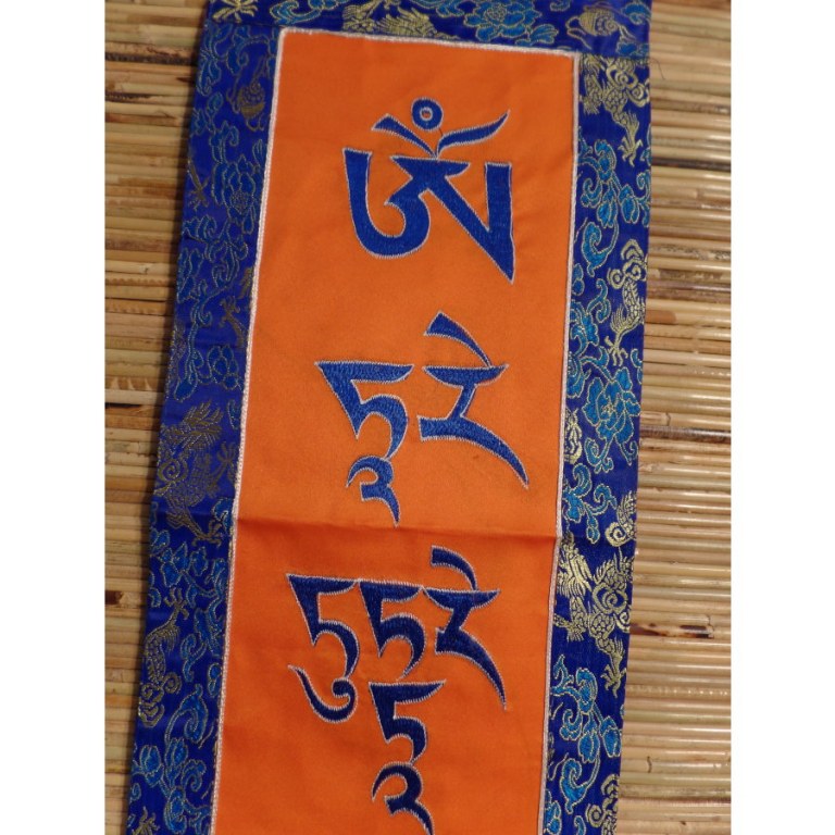 Bannière tibétaine orange/bleu mantra Tara verte
