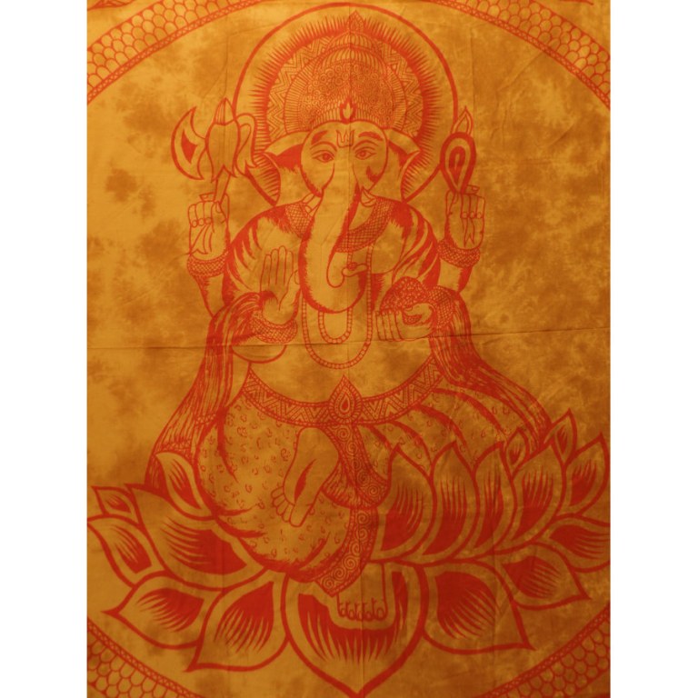 Tenture maxi Ganesh sur un lotus jaune/orange