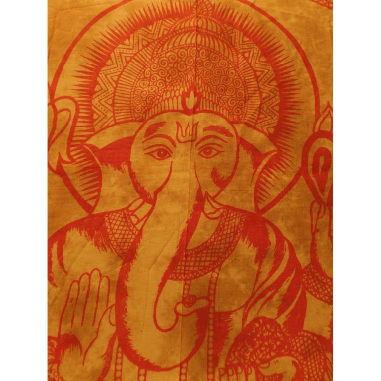 Tenture maxi Ganesh sur un lotus jaune/orange