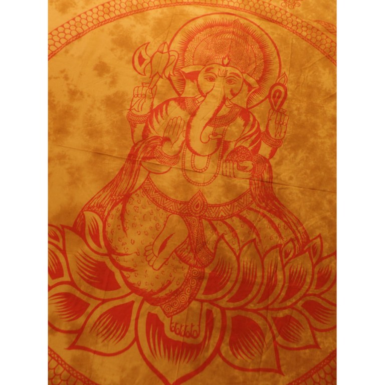 Tenture maxi Ganesh sur un lotus jaune/orange