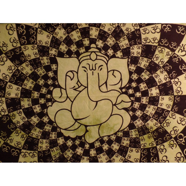 Tenture Ganesh lotus aum vert