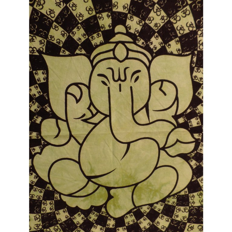 Tenture Ganesh lotus aum vert
