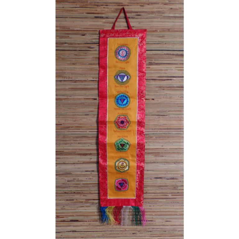 Broderie tibétaine rouge/jaune les 7 chakras