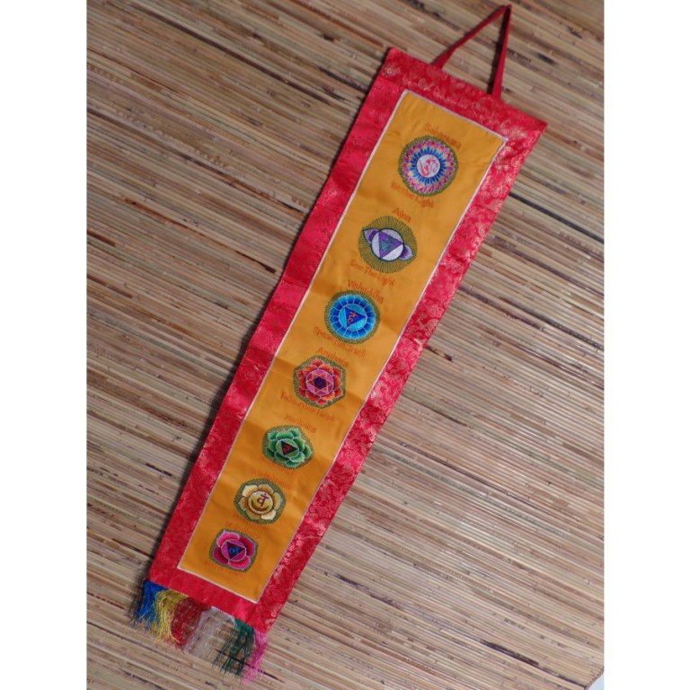 Broderie tibétaine rouge/jaune les 7 chakras