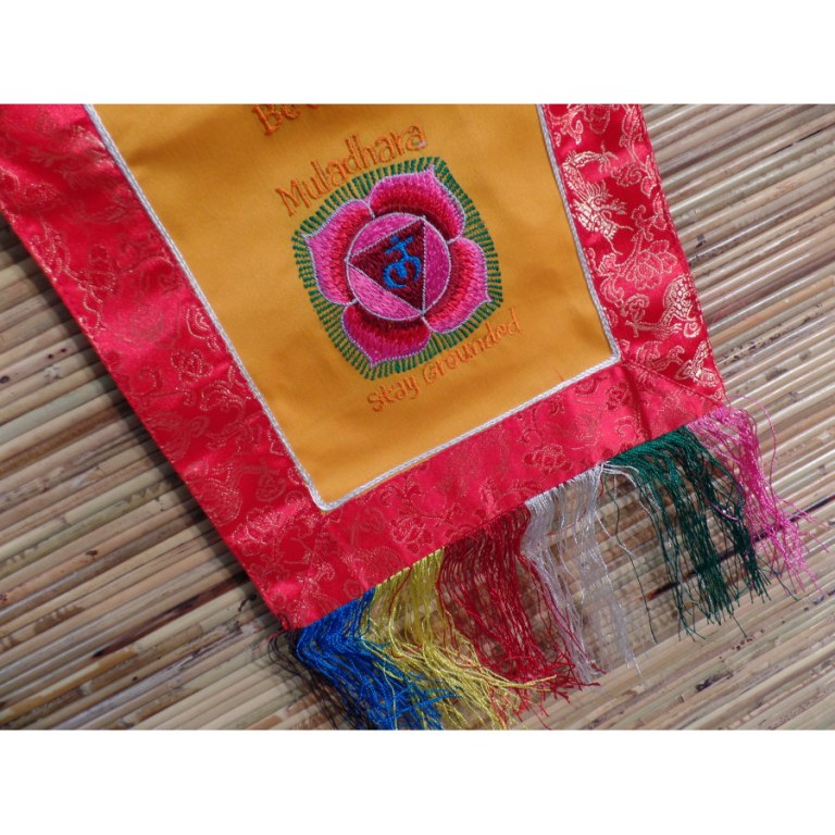 Broderie tibétaine rouge/jaune les 7 chakras