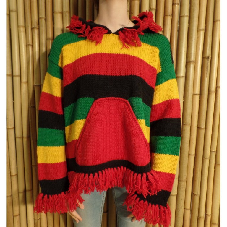 Pull Otaki rasta capuche à pompon