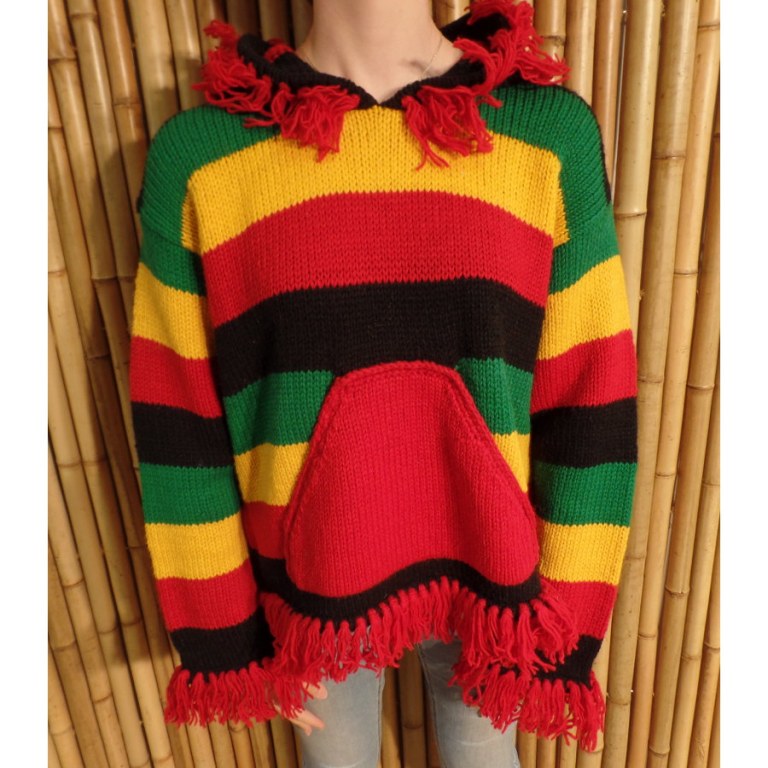 Pull Otaki rasta capuche à pompon