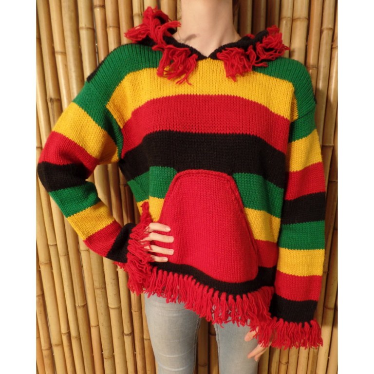 Pull Otaki rasta capuche à pompon