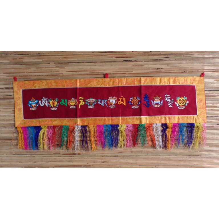 Bannière tibétaine Astamangala bordeaux