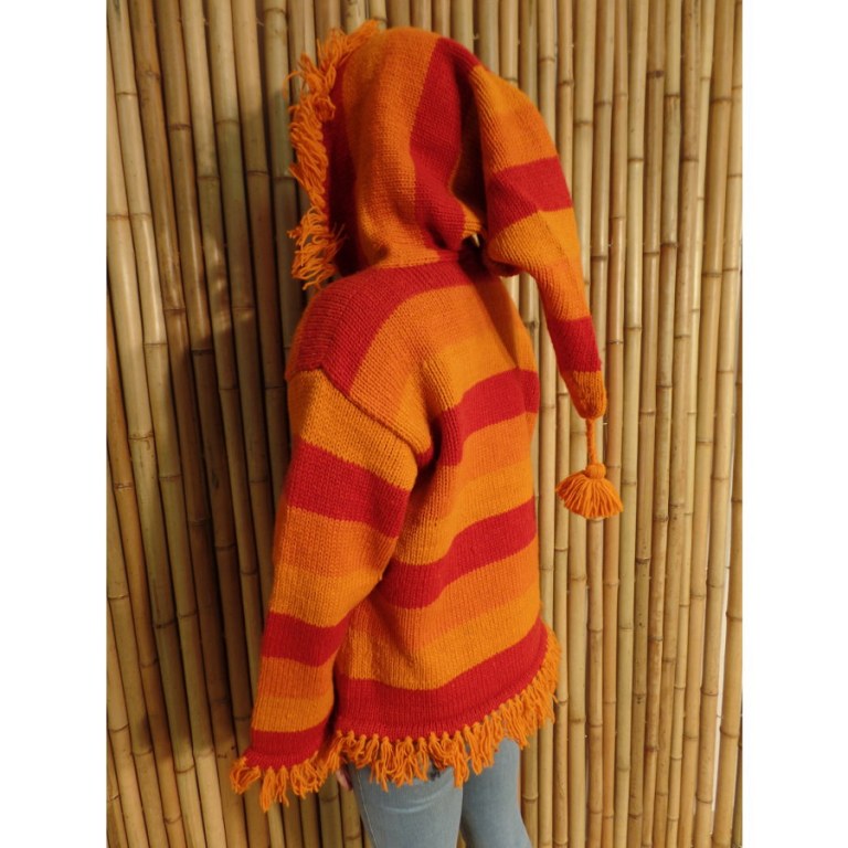 Pull Otaki orange/rouge capuche à pompon