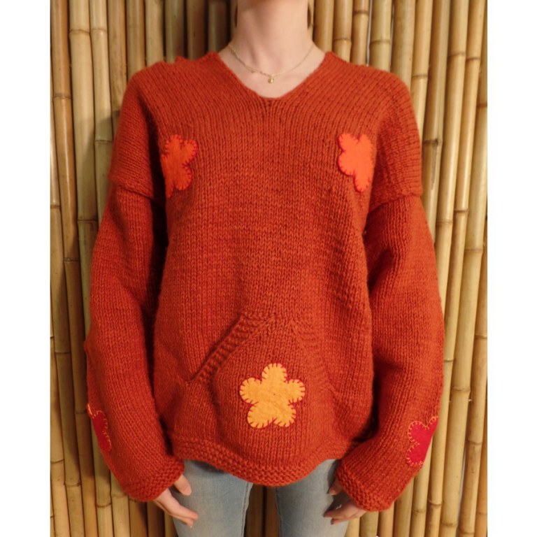 Pull rouille Hokio fleurs