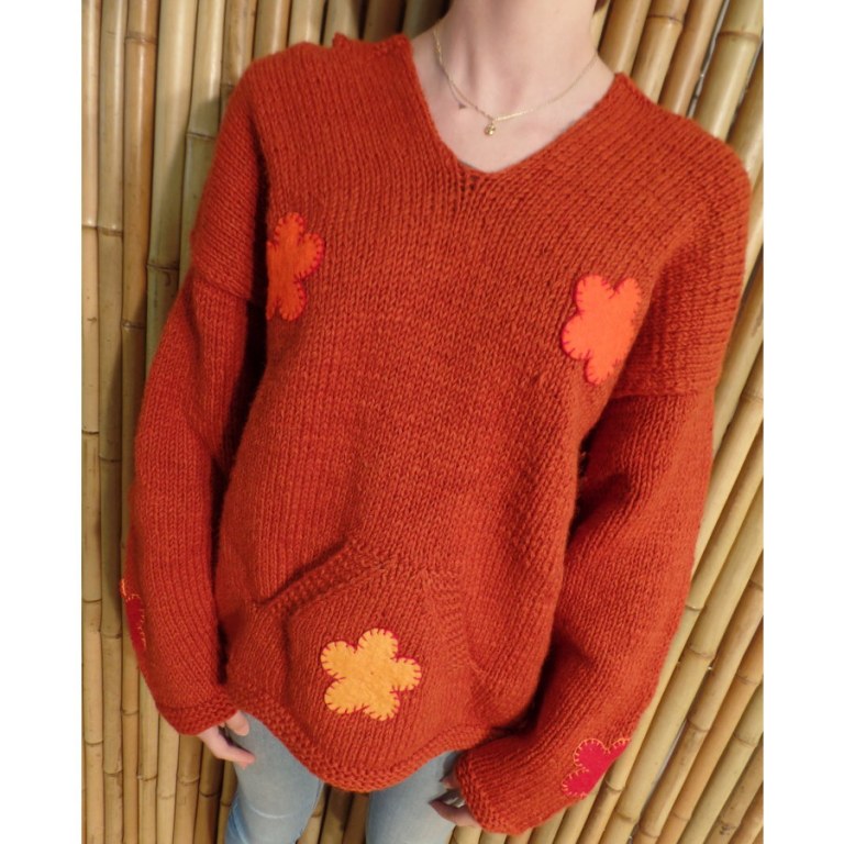 Pull rouille Hokio fleurs