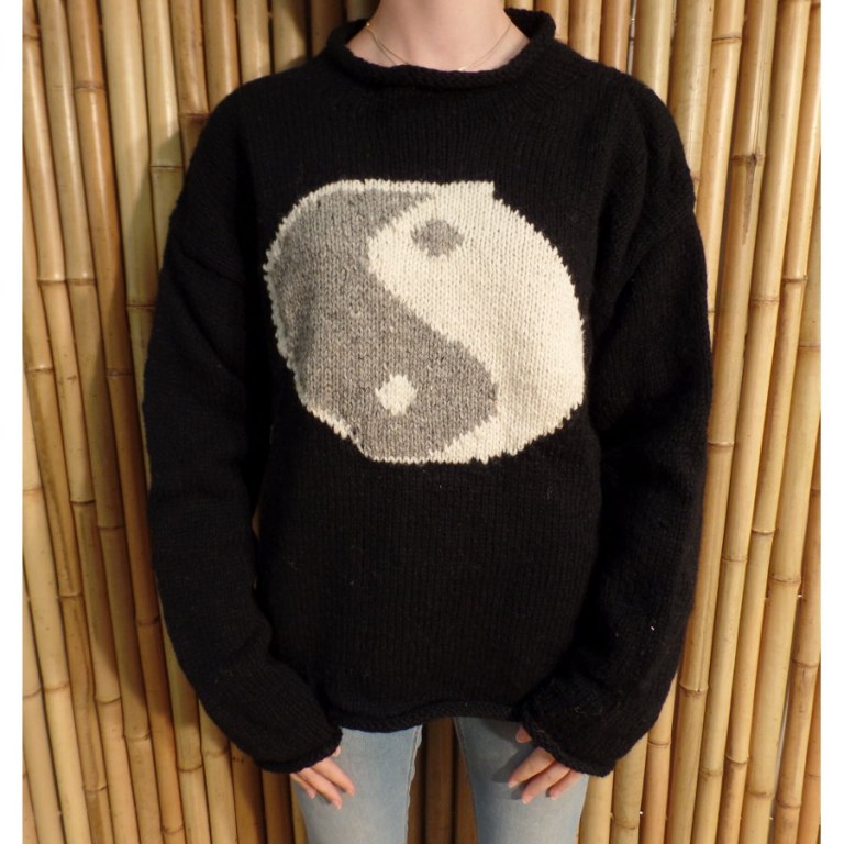 Pull noir yin yang gris/blanc