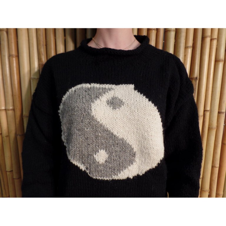 Pull noir yin yang gris/blanc