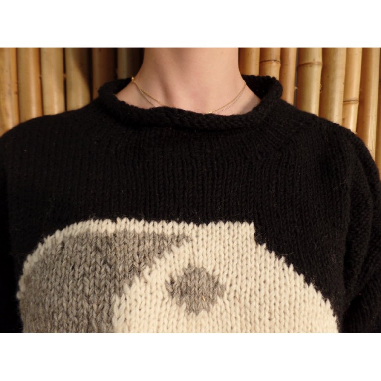 Pull noir yin yang gris/blanc