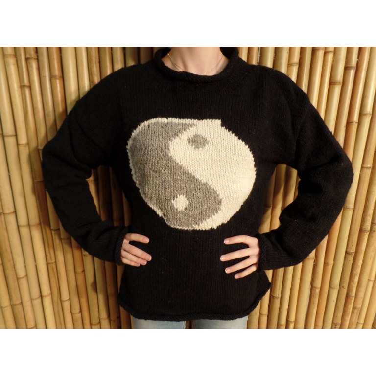 Pull noir yin yang gris/blanc