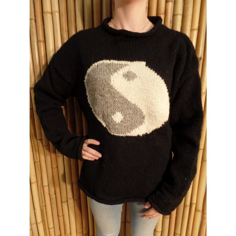 Pull noir yin yang gris/blanc