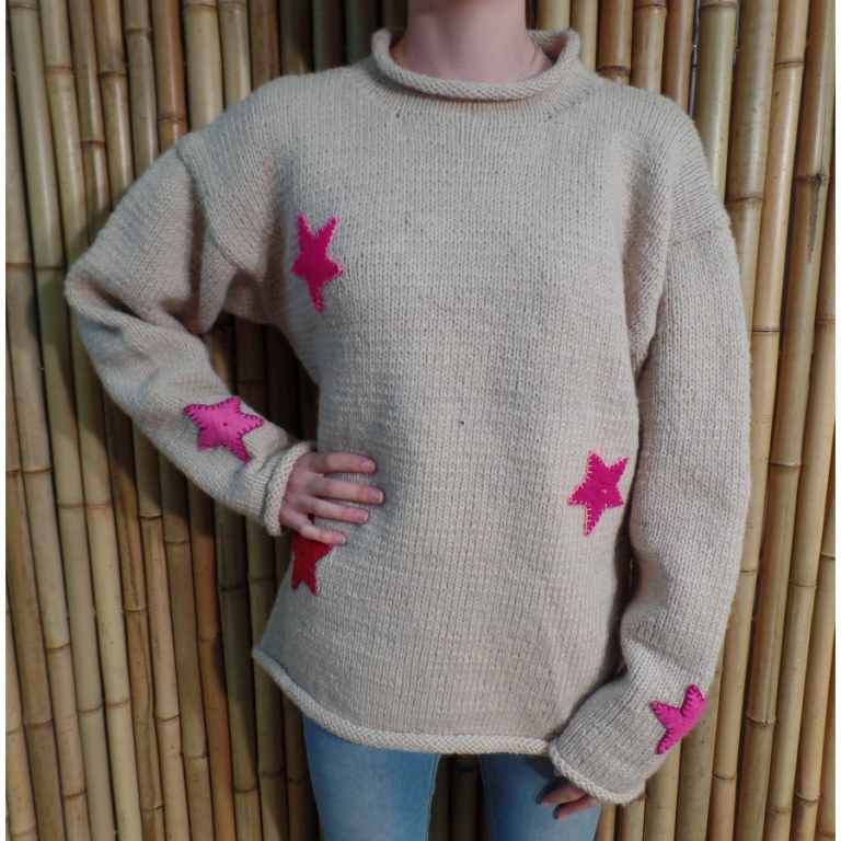 Pull beige Pekapeka étoiles