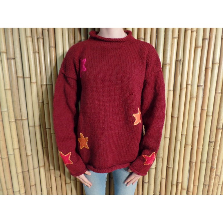 Pull bordeaux Pekapeka étoiles