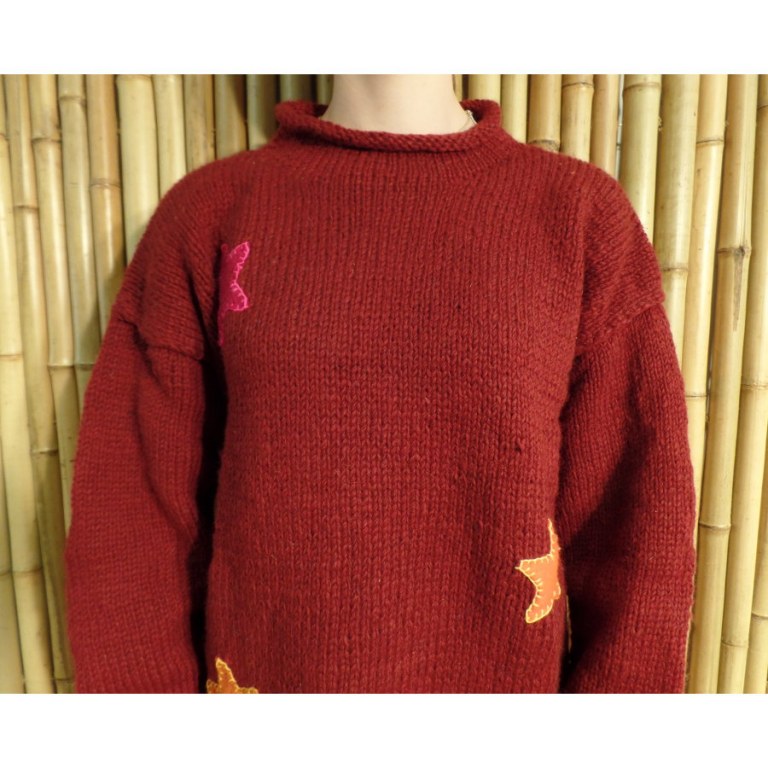 Pull bordeaux Pekapeka étoiles