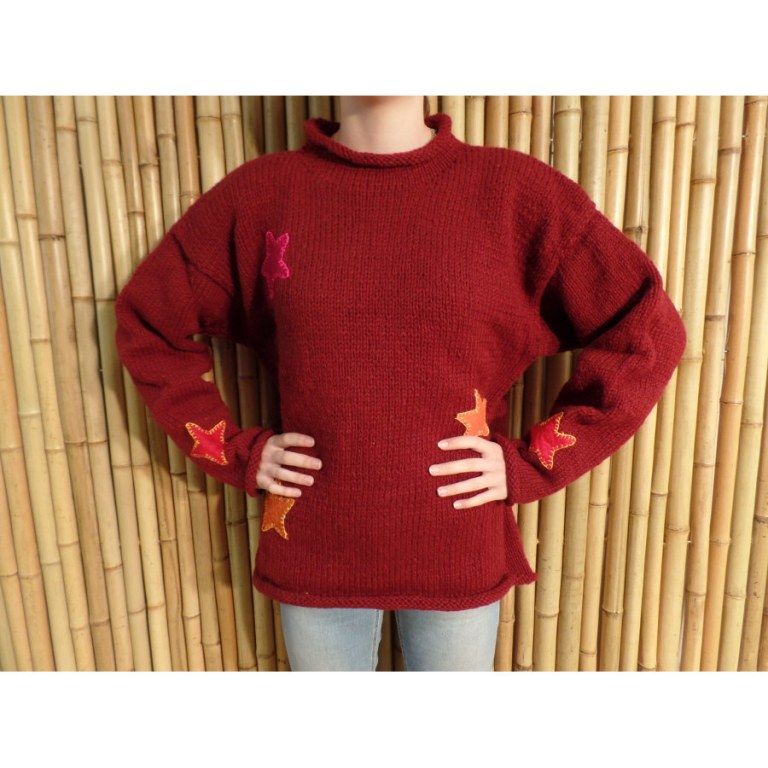 Pull bordeaux Pekapeka étoiles